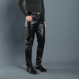 Spring Summer Men Leather Pants Elastic High Waist Lightweight Casual PU Leather Trousers Thin Causal Trousers